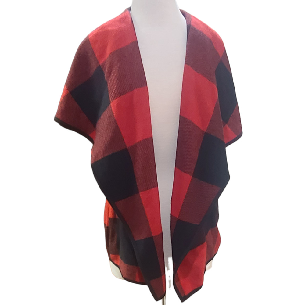 Yacun women's large red black Buffalo check vest